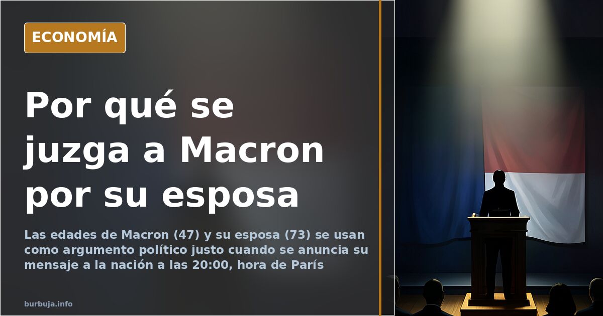 Ilustración editorial: dos perfiles de edades distintas ante la bandera francesa, eje del juicio político sobre Macron