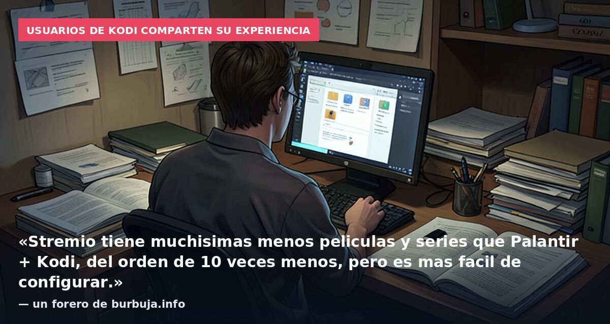 Usuarios de Kodi comparten su experiencia: «Stremio tiene muchisimas menos peliculas y series que Palantir + Kodi, del orden de 10 veces menos, pero es mas facil de configurar.» — un forero de burbuja.info