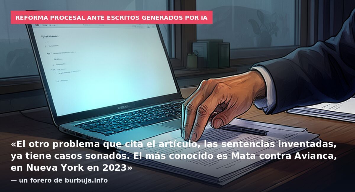 Reforma procesal ante escritos generados por IA: «El otro problema que cita el artículo, las sentencias inventadas, ya tiene casos sonados. El más conocido es Mata contra Avianca, en Nueva York en 2023» — un forero de burbuja.info