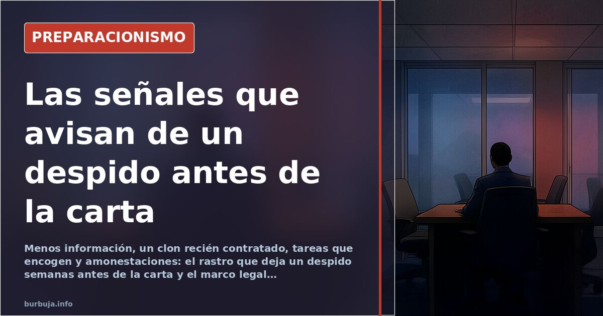 Empleado de oficina revisando correos en un puesto de trabajo mientras observa cómo su equipo se reduce antes de un despido