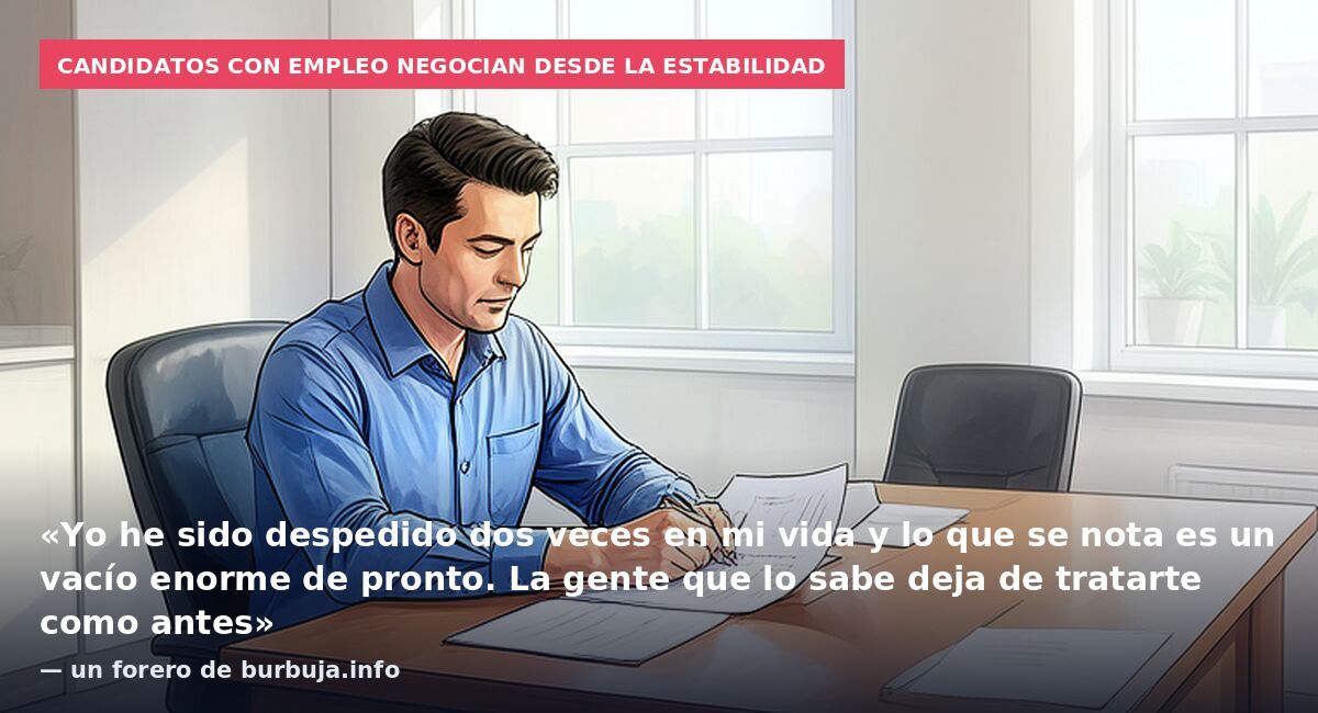 Candidatos con empleo negocian desde la estabilidad: «Yo he sido despedido dos veces en mi vida y lo que se nota es un vacío enorme de pronto. La gente que lo sabe deja de tratarte como antes» — un forero de burbuja.info