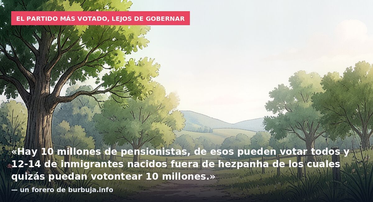 El partido más votado, lejos de gobernar: «Hay 10 millones de pensionistas, de esos pueden votar todos y 12-14 de inmigrantes nacidos fuera de hezpanha de los cuales quizás puedan votontear 10 millones.» — un forero de burbuja.info