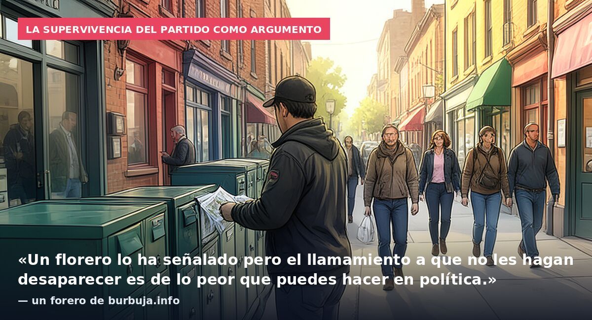 La supervivencia del partido como argumento: «Un florero lo ha señalado pero el llamamiento a que no les hagan desaparecer es de lo peor que puedes hacer en política.» — un forero de burbuja.info