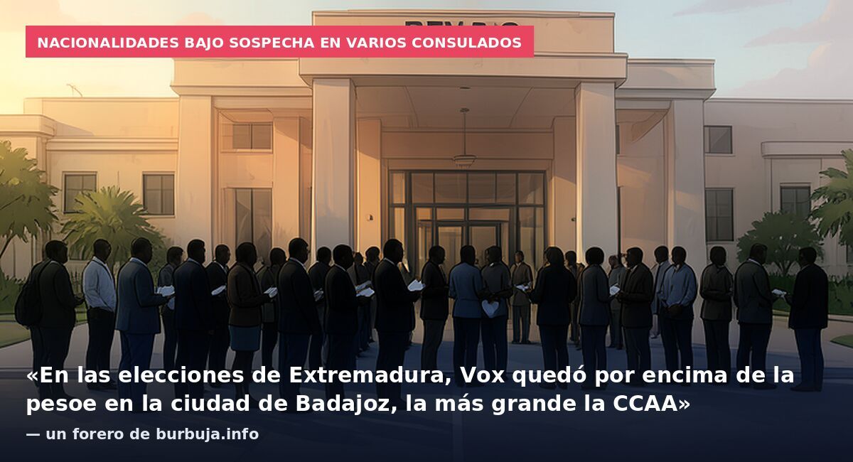 Nacionalidades bajo sospecha en varios consulados: «En las elecciones de Extremadura, Vox quedó por encima de la pesoe en la ciudad de Badajoz, la más grande la CCAA» — un forero de burbuja.info