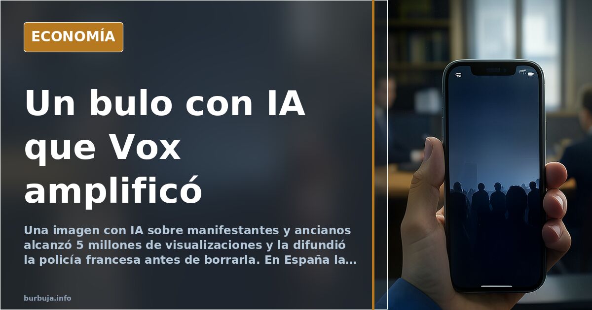 Ilustración editorial de una pantalla con una imagen generada por inteligencia artificial y una cadena de flechas que la prop