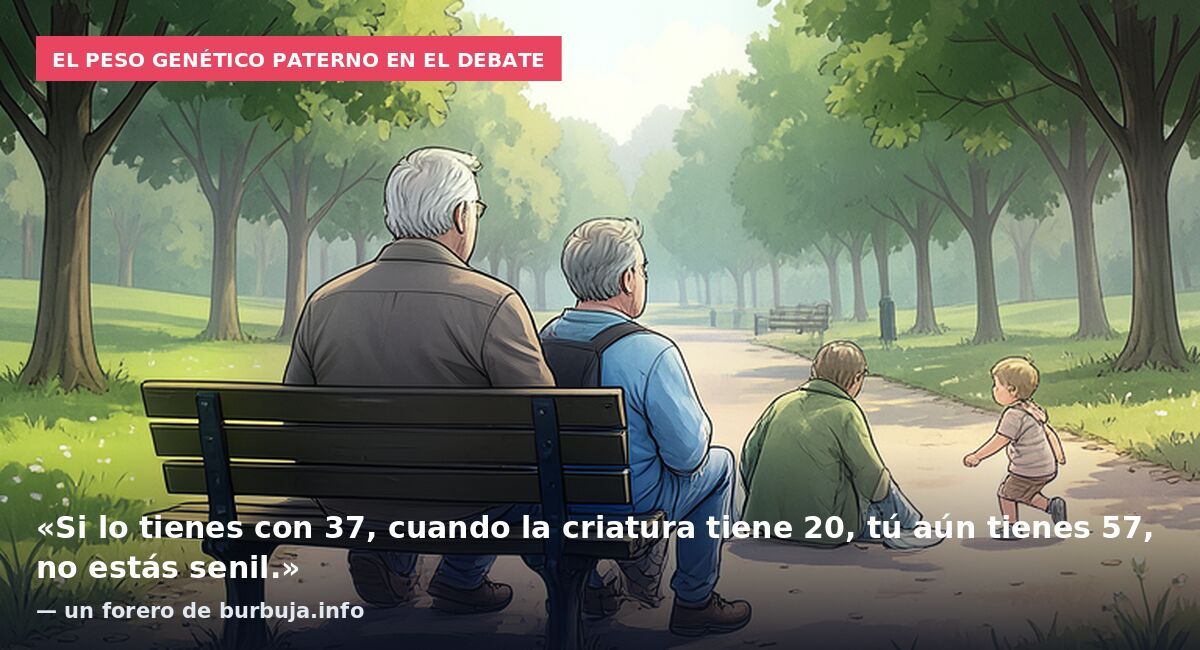 El peso genético paterno en el debate: «Si lo tienes con 37, cuando la criatura tiene 20, tú aún tienes 57, no estás senil.» — un forero de burbuja.info