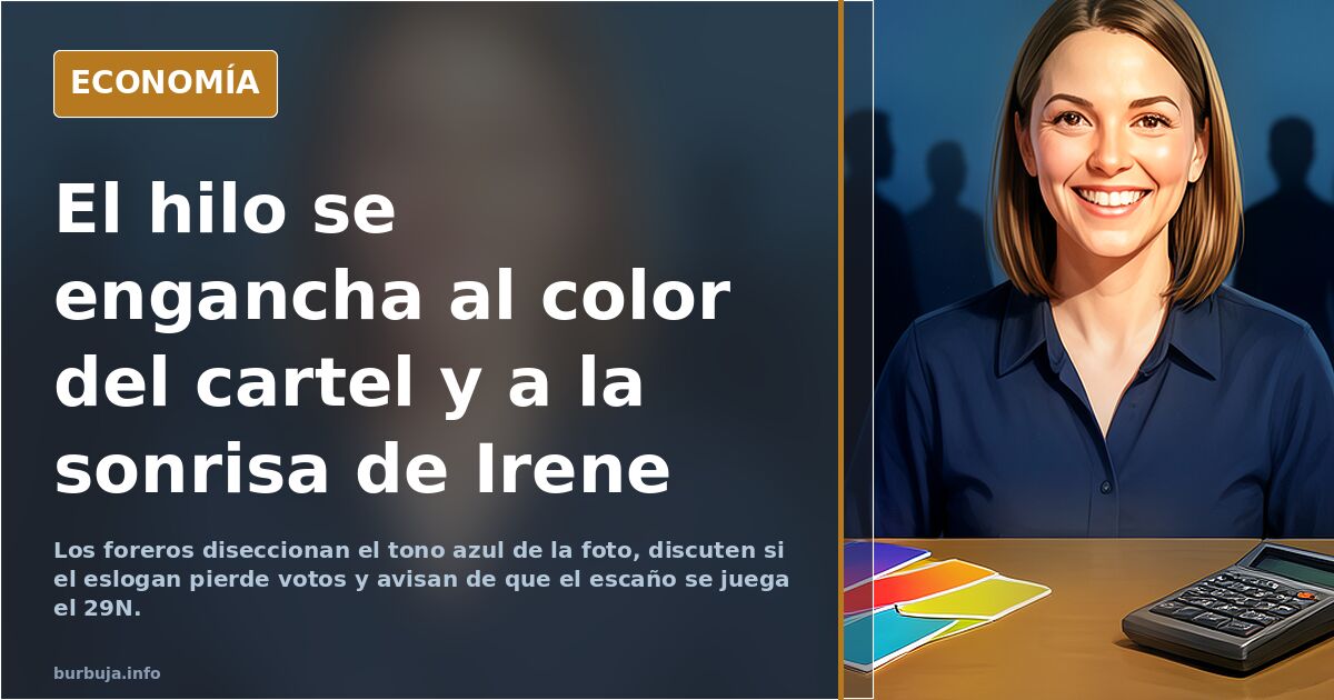 El hilo se engancha al color del cartel y a la sonrisa de Irene