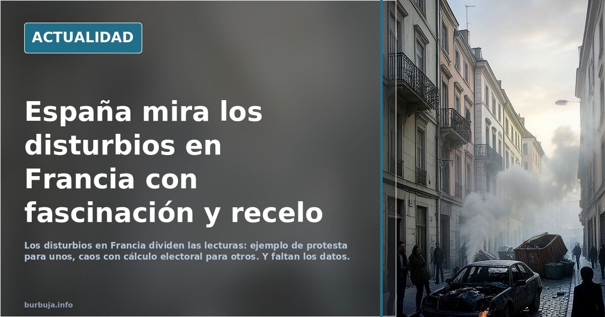 Vehículos calcinados y mobiliario urbano destruido en una calle tras los disturbios en Francia