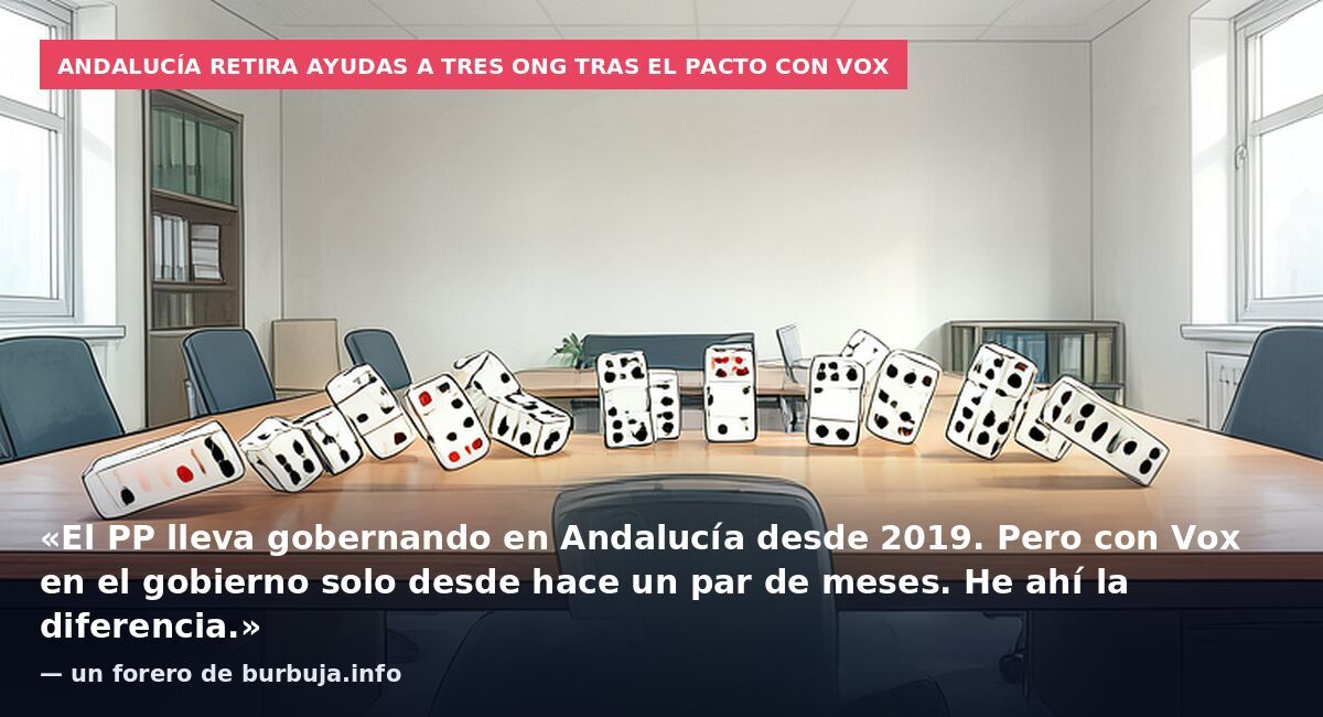 Andalucía retira ayudas a tres ONG tras el pacto con VOX: «El PP lleva gobernando en Andalucía desde 2019. Pero con Vox en el gobierno solo desde hace un par de meses. He ahí la diferencia.» — un forero de burbuja.info