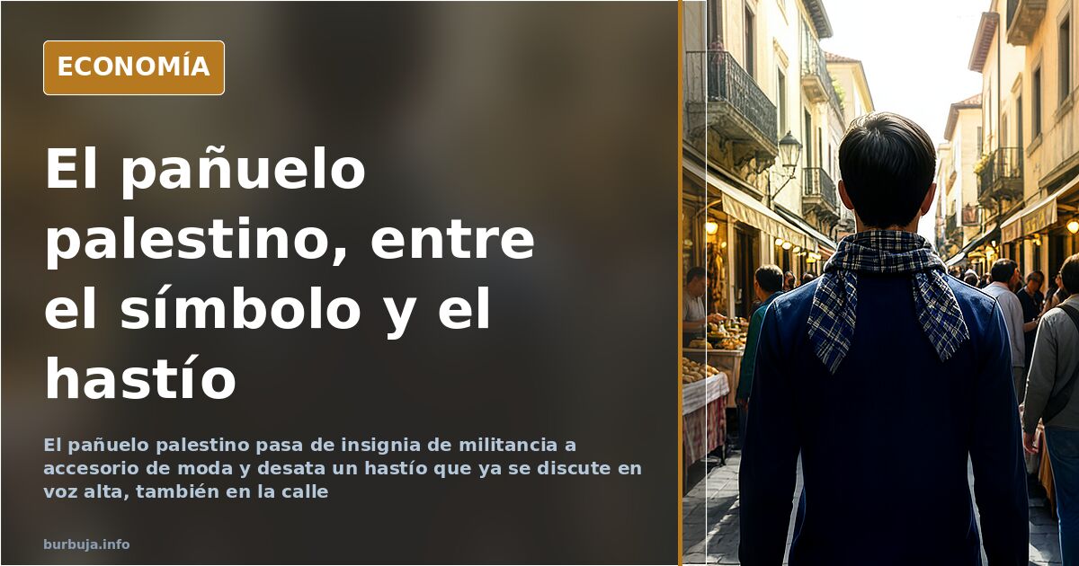 Pañuelo palestino de cuadros blancos y negros sobre una superficie neutra, junto a una bandera doblada y una taza de café