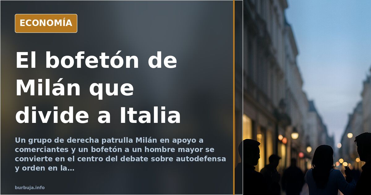 Dos grupos de personas discutiendo frente a comercios con las persianas semicerradas en una calle de Milán