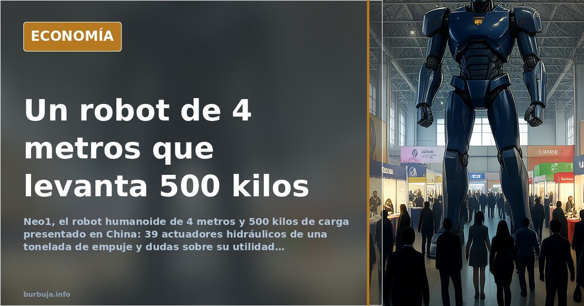 Robot humanoide gigante Neo1 de cuatro metros en una feria industrial china, con brazos hidráulicos y estructura metálica
