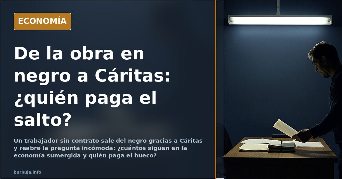 Ilustración editorial de una mano tendida sobre una obra en construcción, símbolo de Cáritas y el empleo sumergido