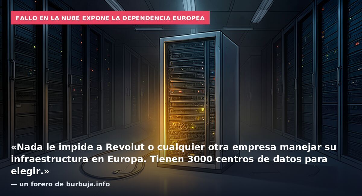Fallo en la nube expone la dependencia europea: «Nada le impide a Revolut o cualquier otra empresa manejar su infraestructura en Europa. Tienen 3000 centros de datos para elegir.» — un forero de burbuja.info