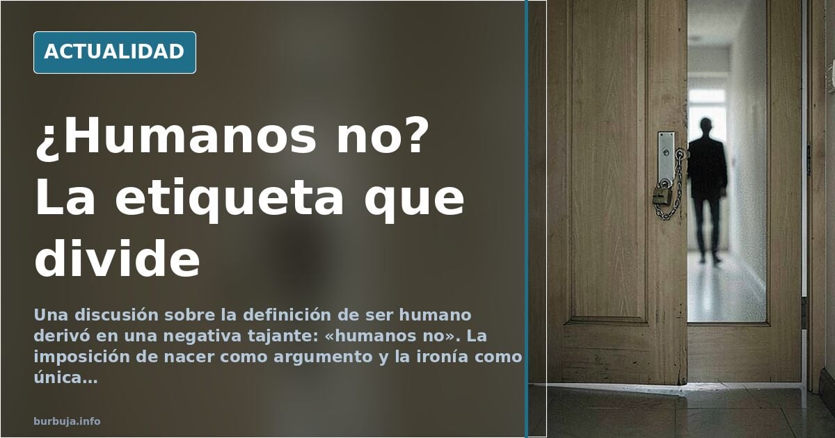 Ilustración editorial de siluetas reunidas ante una pantalla que muestra la palabra ser humano repetida en mayúsculas
