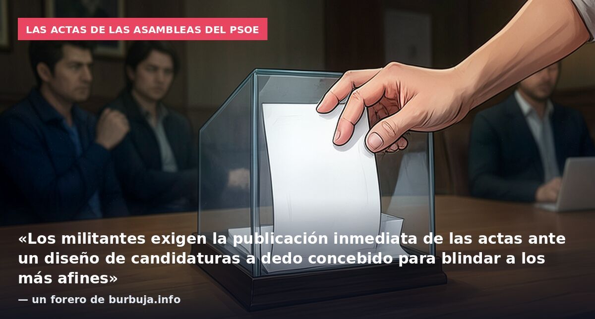 Las actas de las asambleas del PSOE: «Los militantes exigen la publicación inmediata de las actas ante un diseño de candidaturas a dedo concebido para blindar a los más afines» — un forero de burbuja.info