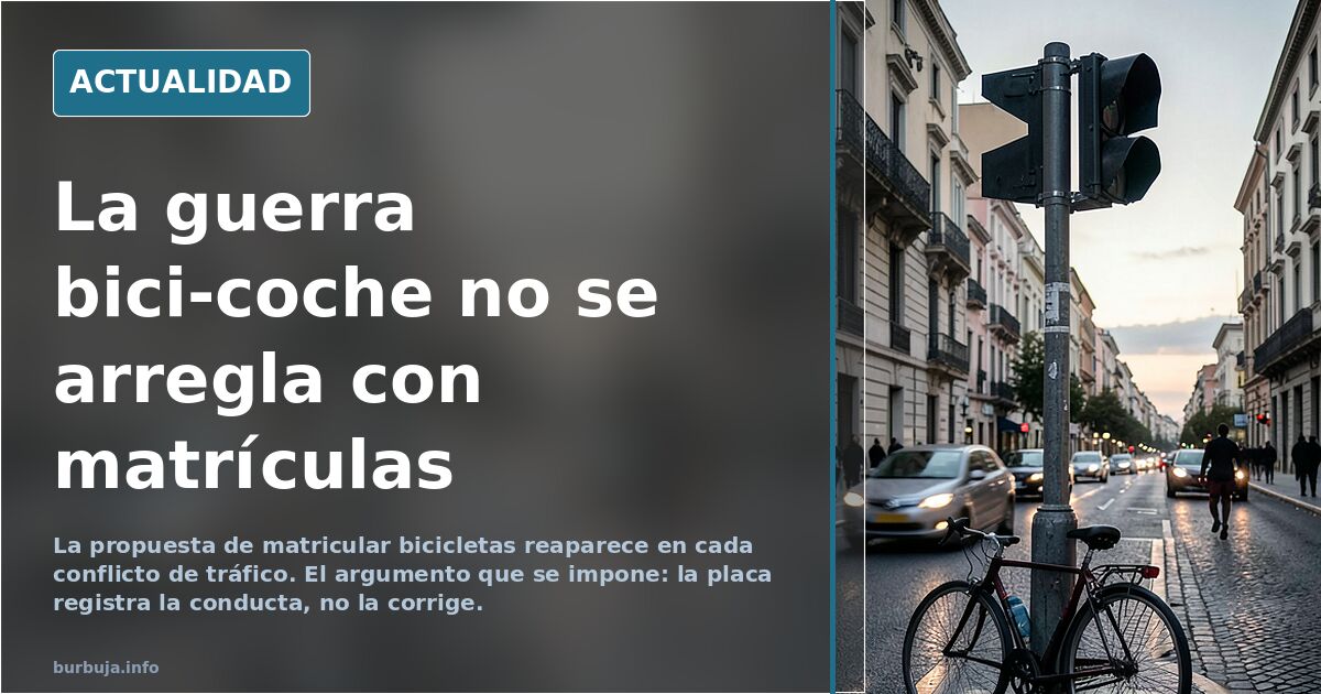Ciclistas en fila por una carretera secundaria con un coche frenando detrás en un día de tráfico denso