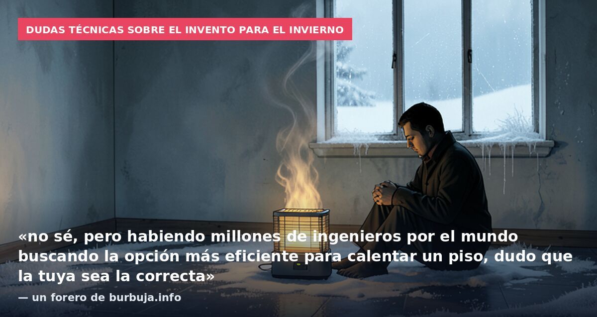 Dudas técnicas sobre el invento para el invierno: «no sé, pero habiendo millones de ingenieros por el mundo buscando la opción más eficiente para calentar un piso, dudo que la tuya sea la correcta» — un forero de burbuja.info