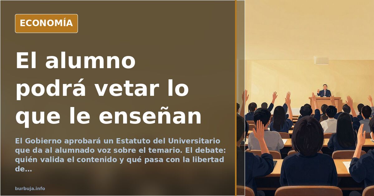Ilustración editorial de un aula universitaria con un estudiante revisando el temario frente a una pizarra