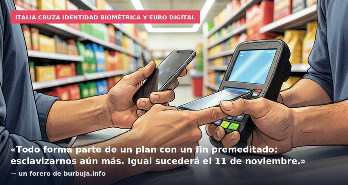 Italia cruza identidad biométrica y euro digital: «Todo forma parte de un plan con un fin premeditado: esclavizarnos aún más. Igual sucederá el 11 de noviembre.» — un forero de burbuja.info