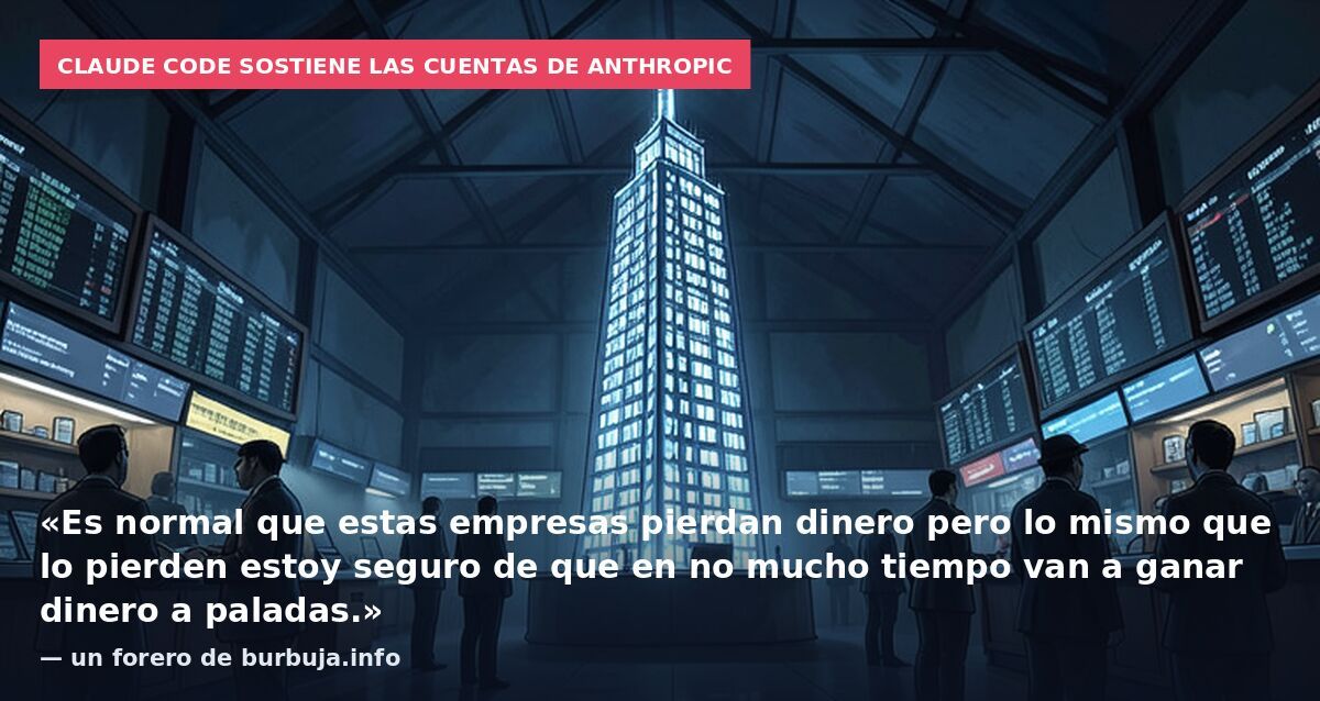 Claude Code sostiene las cuentas de Anthropic: «Es normal que estas empresas pierdan dinero pero lo mismo que lo pierden estoy seguro de que en no mucho tiempo van a ganar dinero a paladas.» — un forero de burbuja.info