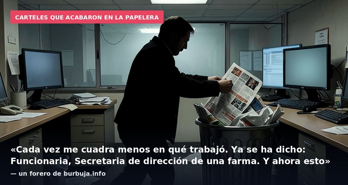 Carteles que acabaron en la papelera: «Cada vez me cuadra menos en qué trabajó. Ya se ha dicho: Funcionaria, Secretaria de dirección de una farma. Y ahora esto» — un forero de burbuja.info