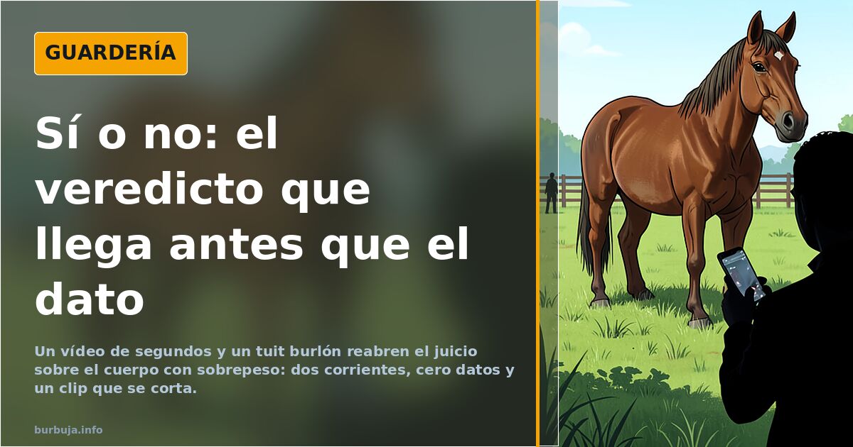 Ilustración de una mujer con sobrepeso caminando hacia una cámara mientras varias siluetas anónimas la observan con el móvil 