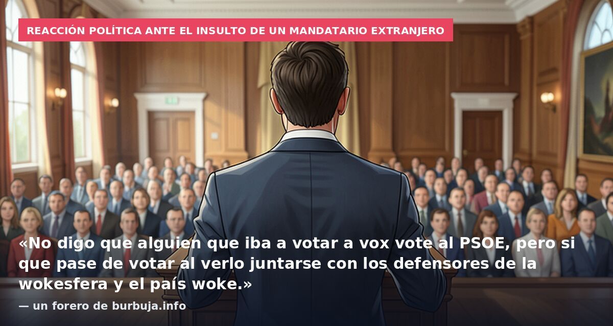 Reacción política ante el insulto de un mandatario extranjero: «No digo que alguien que iba a votar a vox vote al PSOE, pero si que pase de votar al verlo juntarse con los defensores de la wokesfera y el país woke.» — un forero de burbuja.info