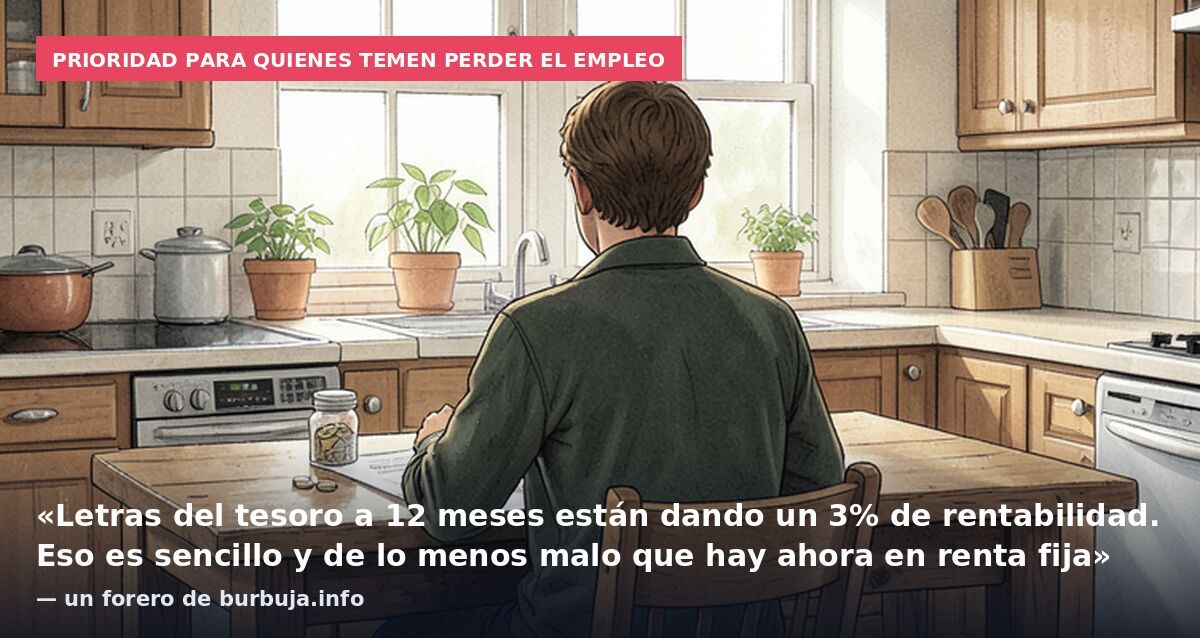 Prioridad para quienes temen perder el empleo: «Letras del tesoro a 12 meses están dando un 3% de rentabilidad. Eso es sencillo y de lo menos malo que hay ahora en renta fija» — un forero de burbuja.info