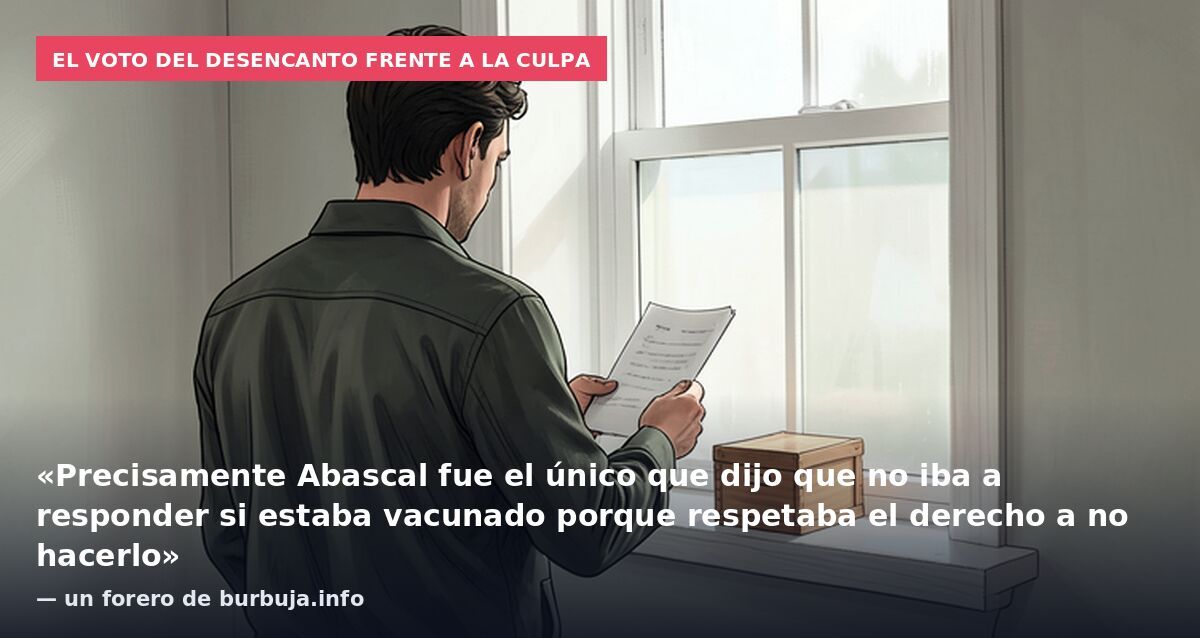 El voto del desencanto frente a la culpa: «Precisamente Abascal fue el único que dijo que no iba a responder si estaba vacunado porque respetaba el derecho a no hacerlo» — un forero de burbuja.info