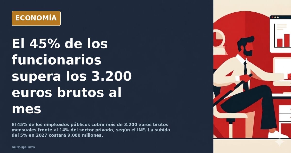 El 45% de los funcionarios cobra más de 3.200 euros al mes frente al 14% del sector privado