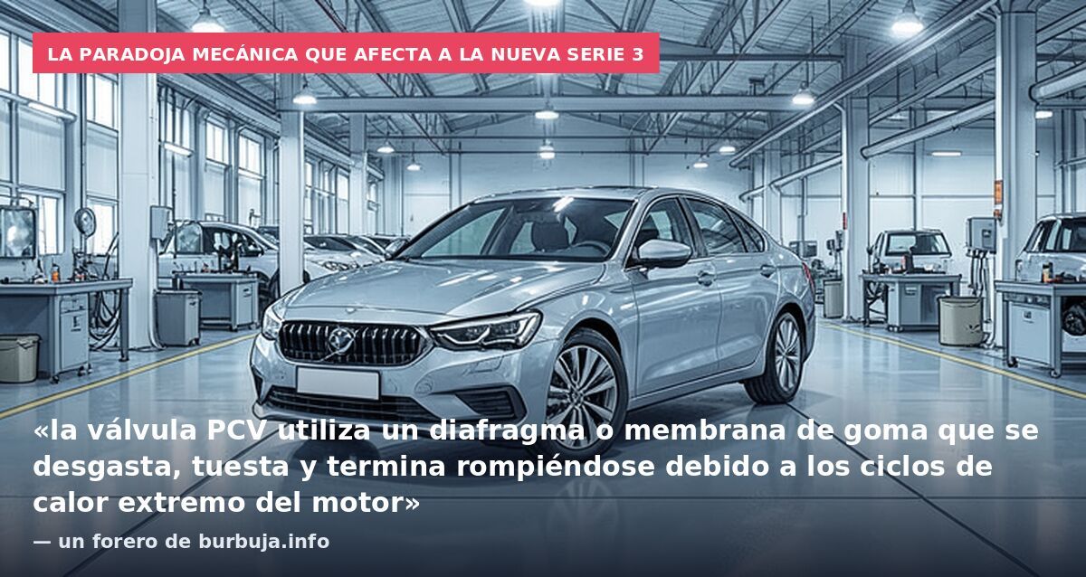 La paradoja mecánica que afecta a la nueva Serie 3: «la válvula PCV utiliza un diafragma o membrana de goma que se desgasta, tuesta y termina rompiéndose debido a los ciclos de calor extremo del motor» — un forero de burbuja.info