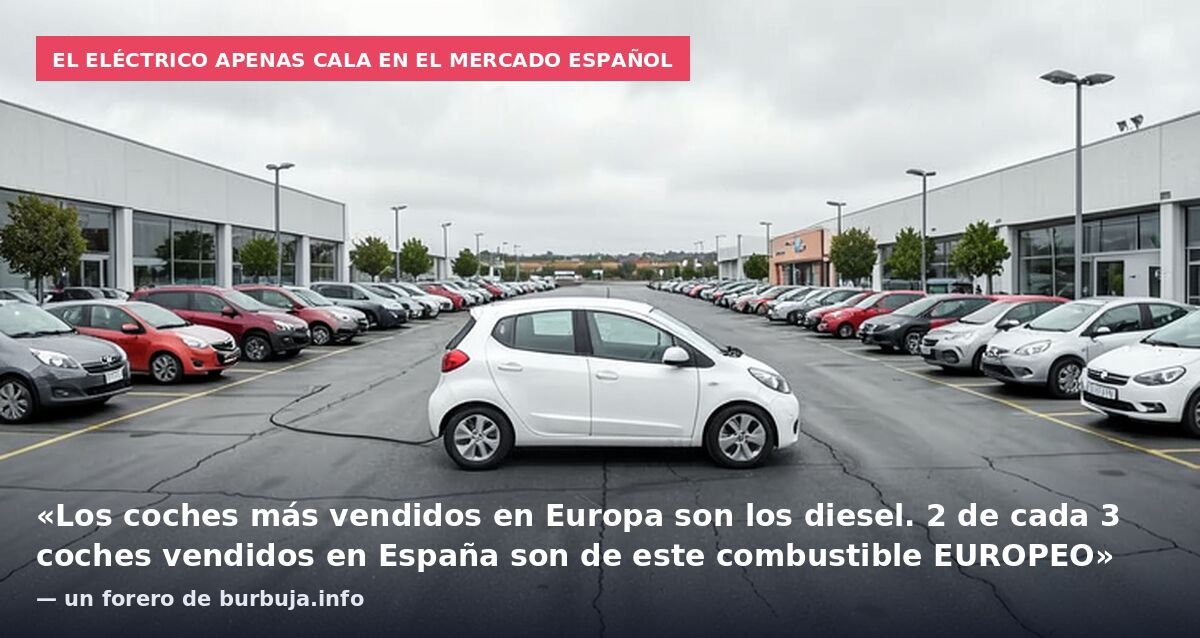 El eléctrico apenas cala en el mercado español: «Los coches más vendidos en Europa son los diesel. 2 de cada 3 coches vendidos en España son de este combustible EUROPEO» — un forero de burbuja.info