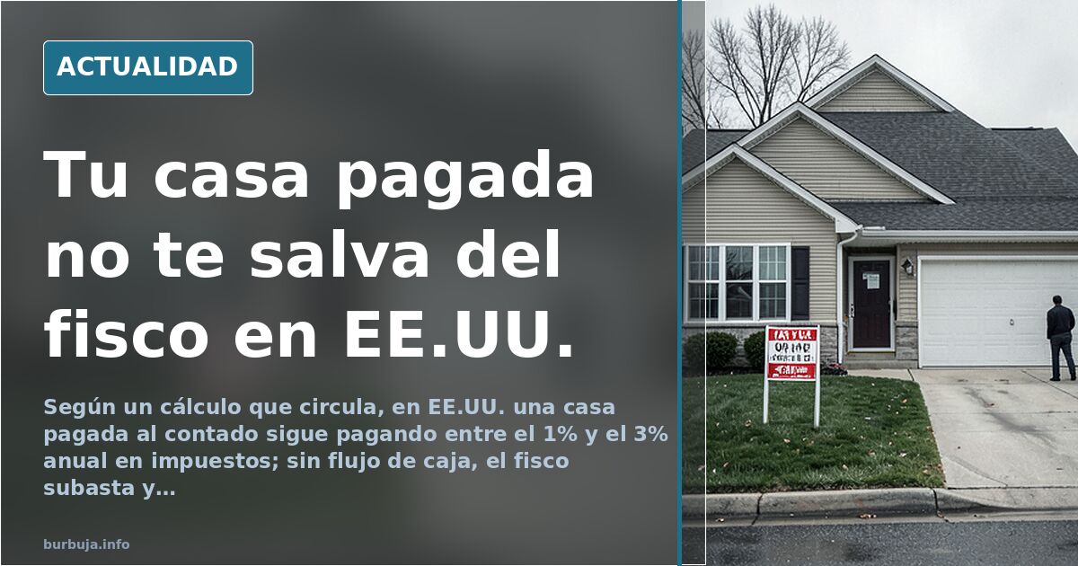 Vivienda unifamiliar con el cartel de impuesto sobre bienes raíces y la fachada precintada por el fisco local