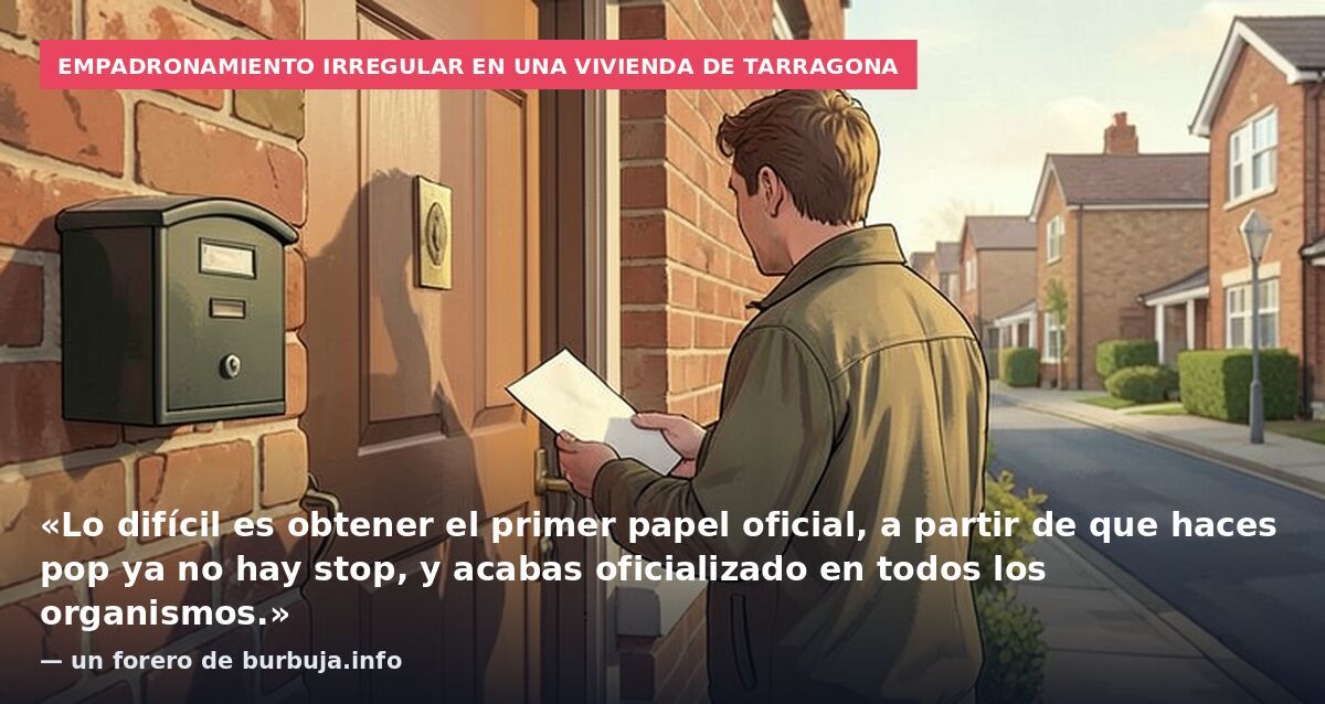 Empadronamiento irregular en una vivienda de Tarragona: «Lo difícil es obtener el primer papel oficial, a partir de que haces pop ya no hay stop, y acabas oficializado en todos los organismos.» — un forero de burbuja.info