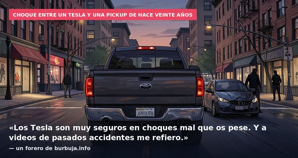 Choque entre un Tesla y una pickup de hace veinte años: «Los Tesla son muy seguros en choques mal que os pese. Y a videos de pasados accidentes me refiero.» — un forero de burbuja.info