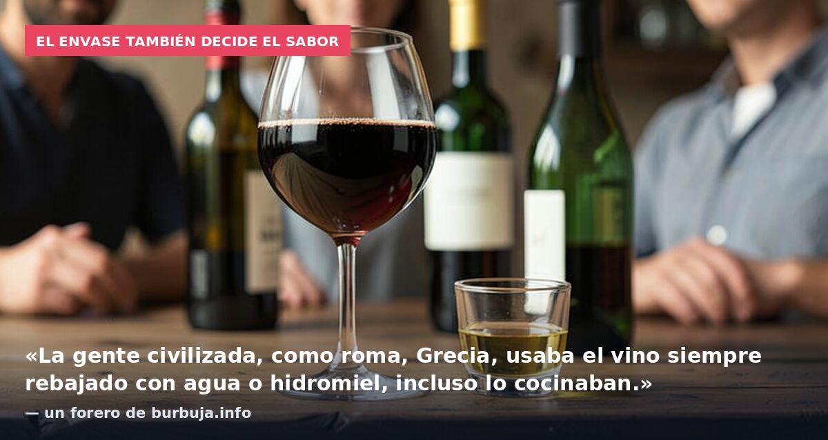 El envase también decide el sabor: «La gente civilizada, como roma, Grecia, usaba el vino siempre rebajado con agua o hidromiel, incluso lo cocinaban.» — un forero de burbuja.info