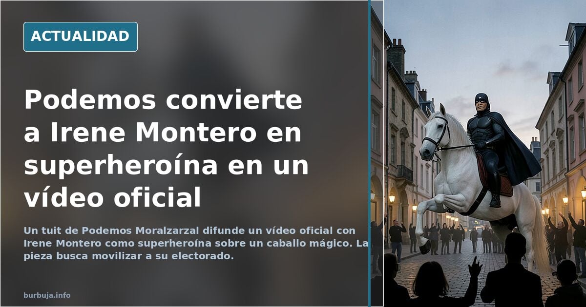 Irene montero superheroína sobre un caballo con poderes mágicos