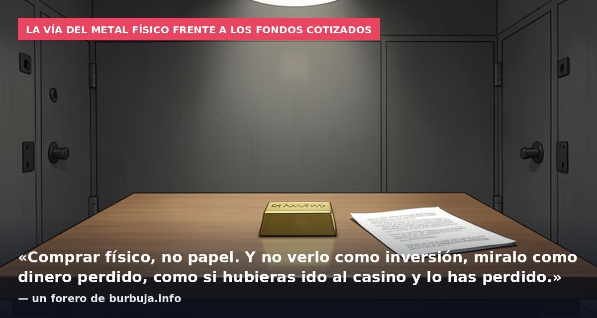 La vía del metal físico frente a los fondos cotizados: «Comprar físico, no papel. Y no verlo como inversión, miralo como dinero perdido, como si hubieras ido al casino y lo has perdido.» — un forero de burbuja.info