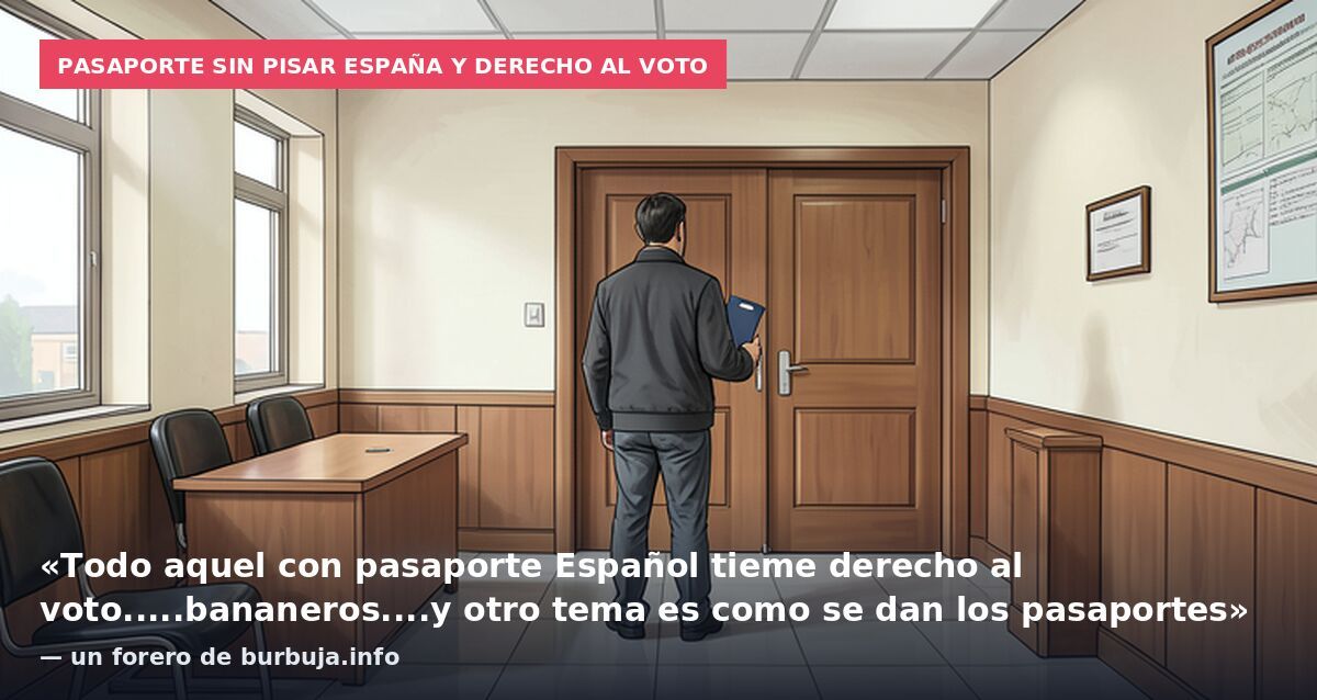 Pasaporte sin pisar España y derecho al voto: «Todo aquel con pasaporte Español tieme derecho al voto.....bananeros....y otro tema es como se dan los pasaportes» — un forero de burbuja.info