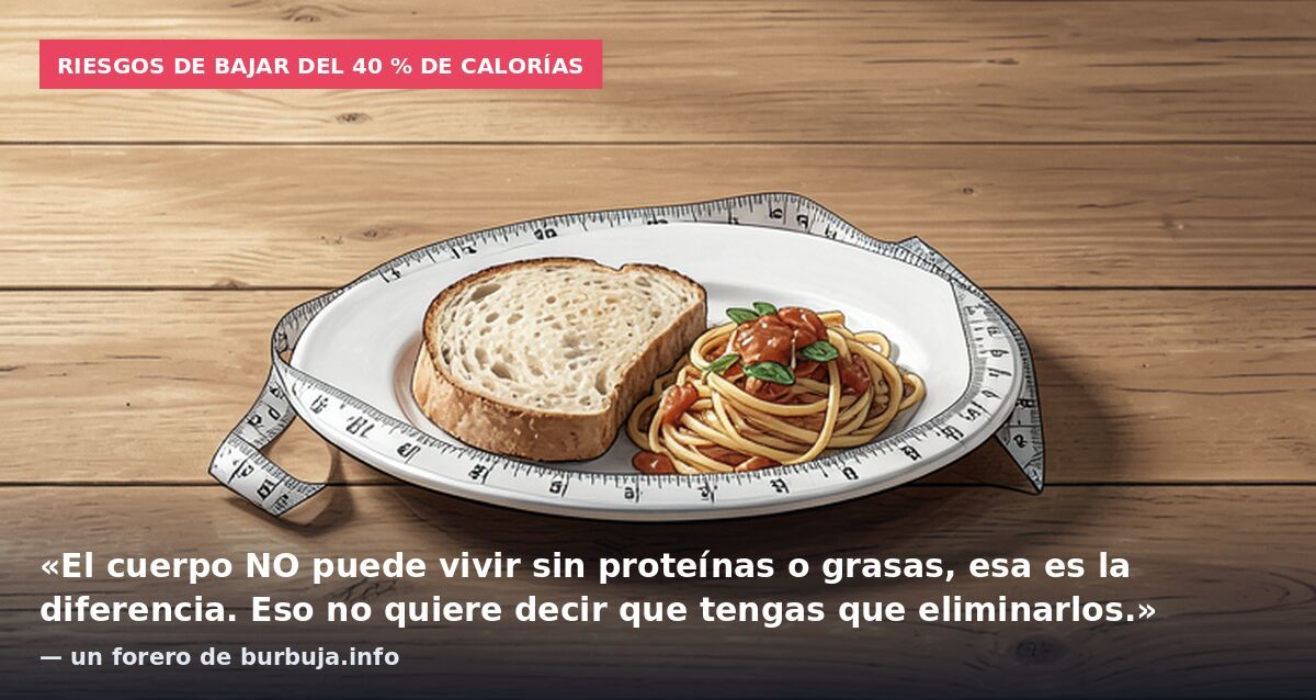 Riesgos de bajar del 40 % de calorías: «El cuerpo NO puede vivir sin proteínas o grasas, esa es la diferencia. Eso no quiere decir que tengas que eliminarlos.» — un forero de burbuja.info