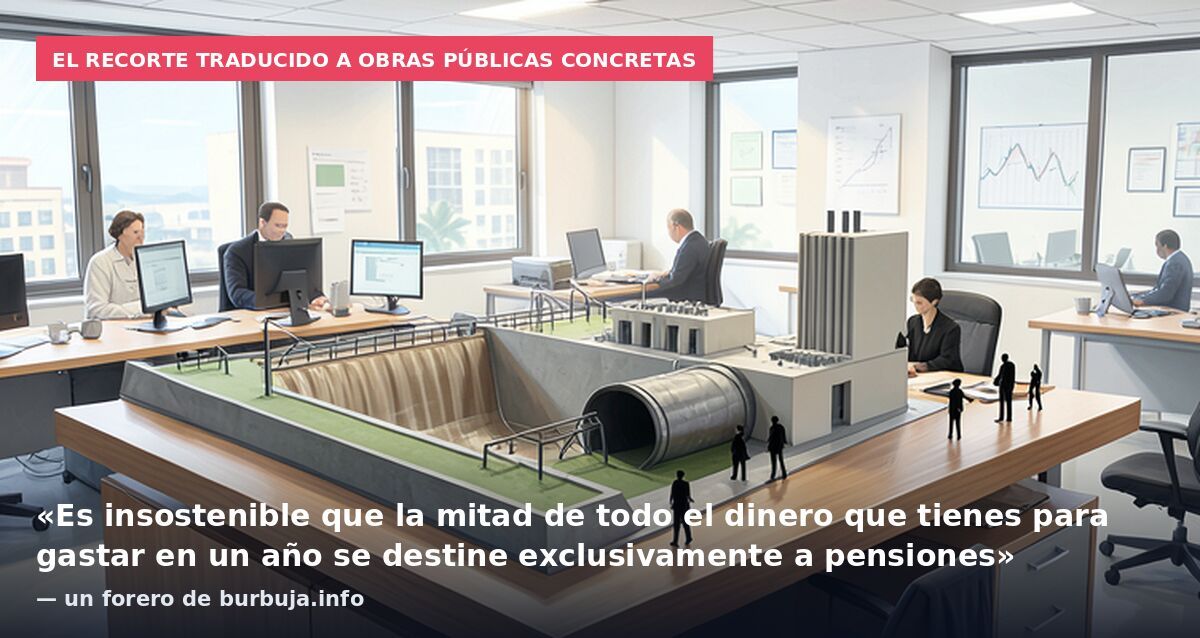 El recorte traducido a obras públicas concretas: «Es insostenible que la mitad de todo el dinero que tienes para gastar en un año se destine exclusivamente a pensiones» — un forero de burbuja.info