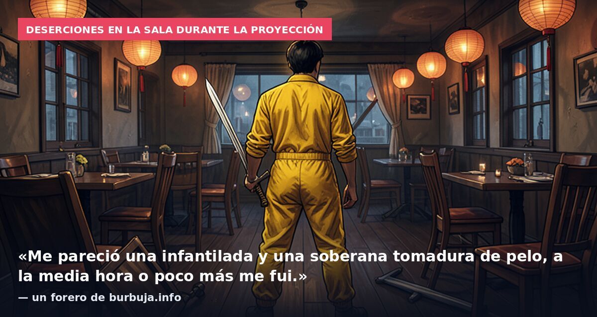 Deserciones en la sala durante la proyección: «Me pareció una infantilada y una soberana tomadura de pelo, a la media hora o poco más me fui.» — un forero de burbuja.info