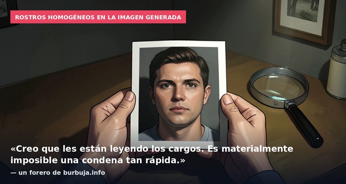 Rostros homogéneos en la imagen generada: «Creo que les están leyendo los cargos. Es materialmente imposible una condena tan rápida.» — un forero de burbuja.info