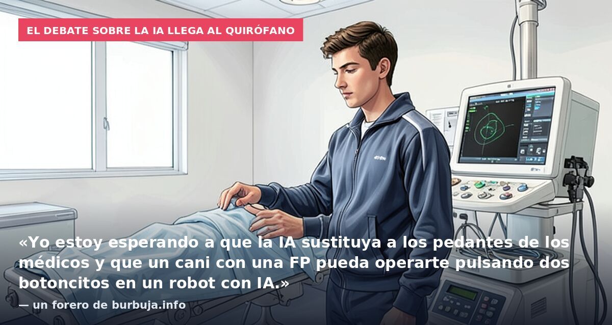 El debate sobre la IA llega al quirófano: «Yo estoy esperando a que la IA sustituya a los pedantes de los médicos y que un cani con una FP pueda operarte pulsando dos botoncitos en un robot con IA.» — un forero de burbuja.info