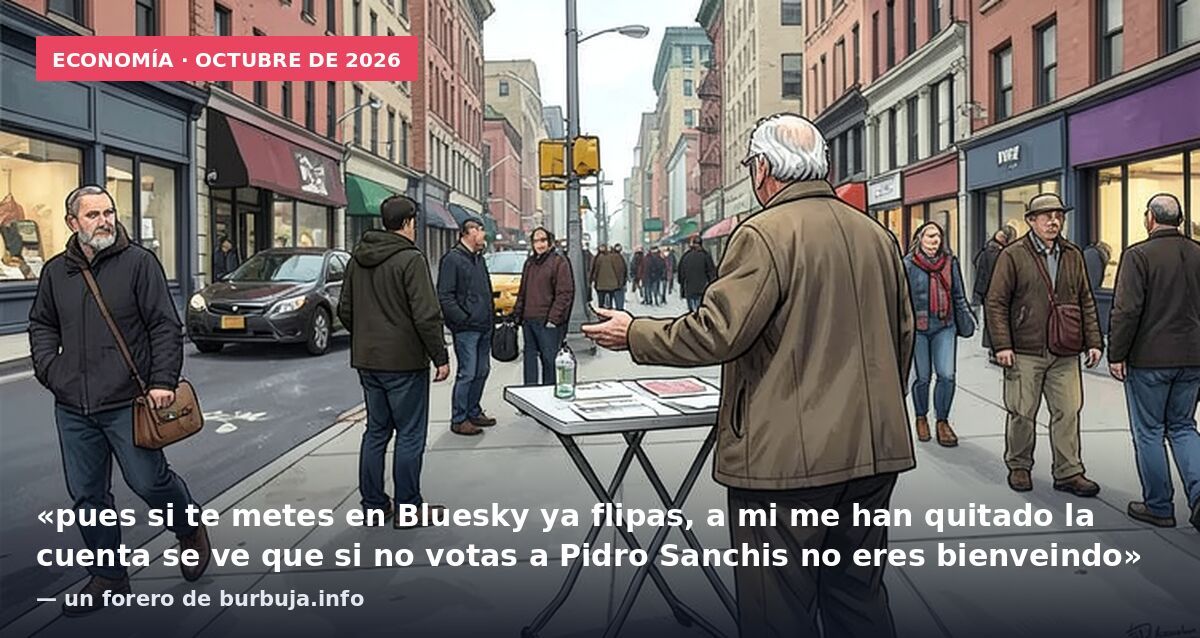 Economía · octubre de 2026: «pues si te metes en Bluesky ya flipas, a mi me han quitado la cuenta se ve que si no votas a Pidro Sanchis no eres bienveindo» — un forero de burbuja.info