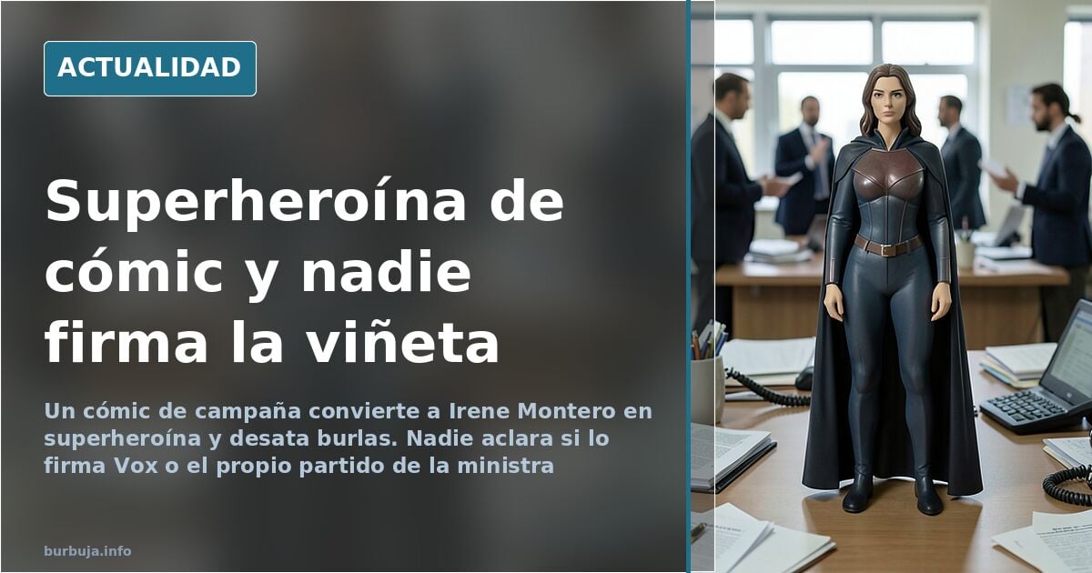 Viñeta de campaña electoral con una ministra dibujada como superheroína de cómic