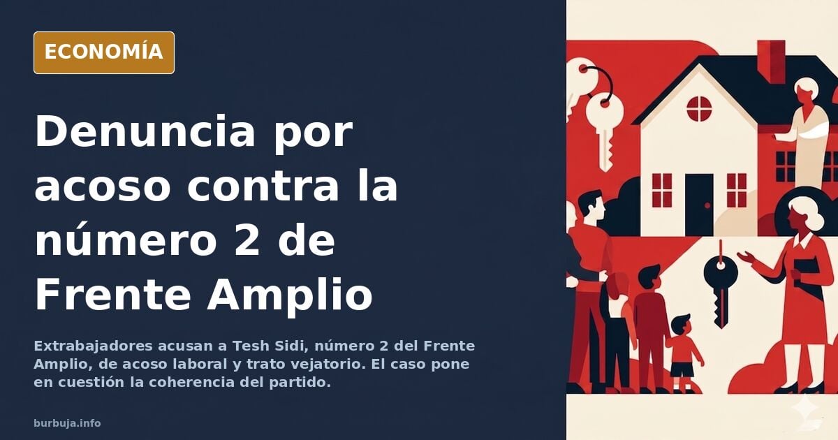 Ilustración editorial de una mesa de despacho con documentos de denuncia por acoso laboral contra Tesh Sidi