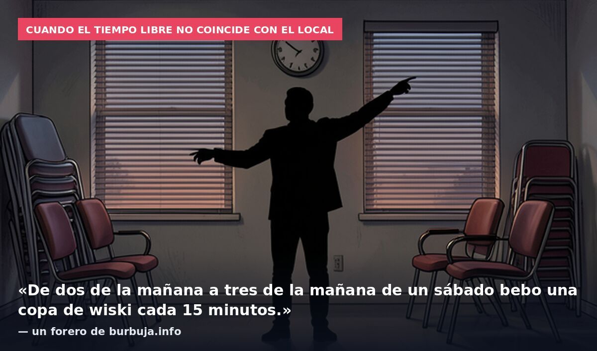 Cuando el tiempo libre no coincide con el local: «De dos de la mañana a tres de la mañana de un sábado bebo una copa de wiski cada 15 minutos.» — un forero de burbuja.info