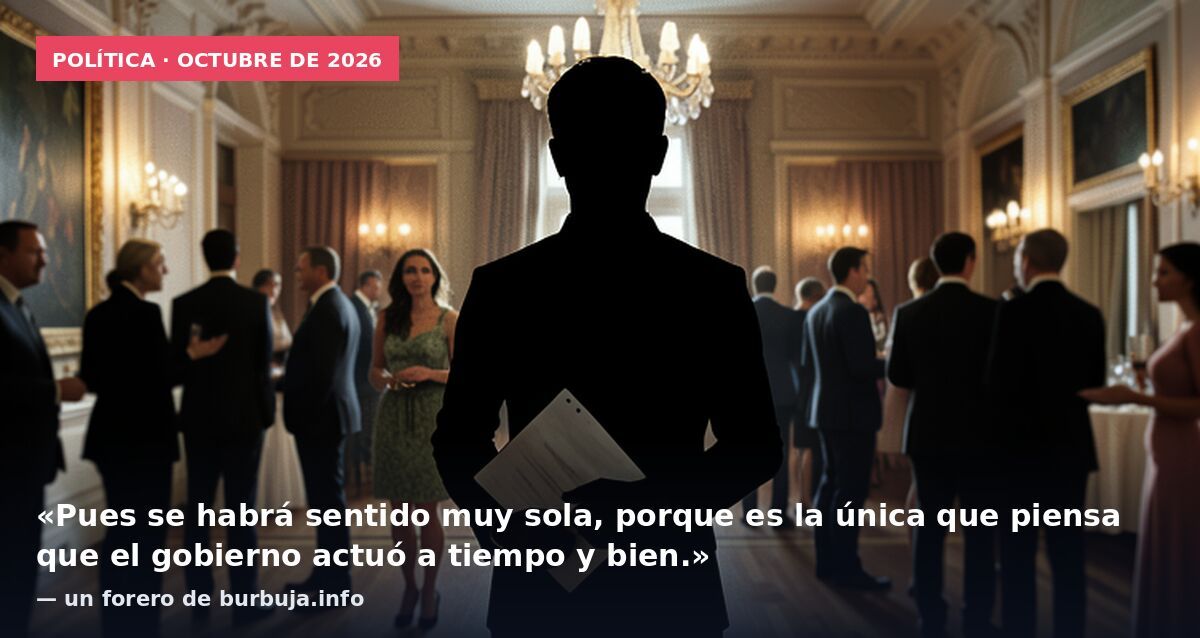 Política · octubre de 2026: «Pues se habrá sentido muy sola, porque es la única que piensa que el gobierno actuó a tiempo y bien.» — un forero de burbuja.info
